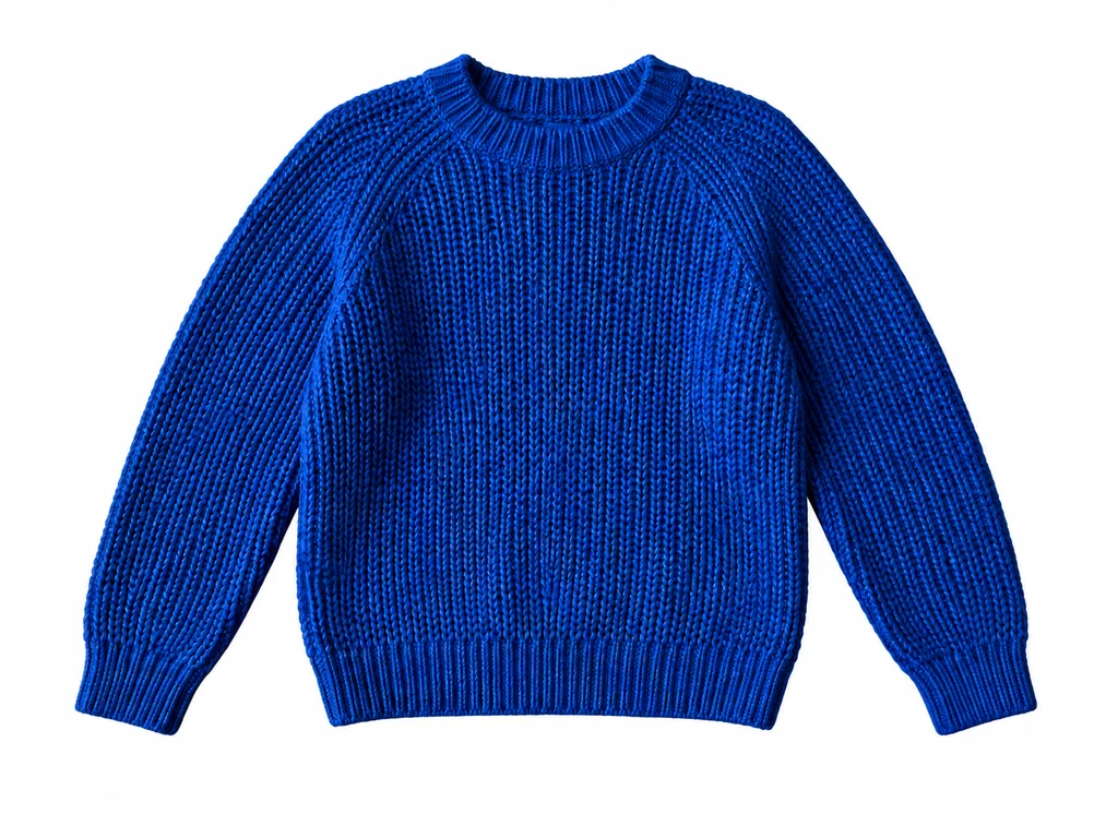 Le même pull bleu après suppression du fond en bois